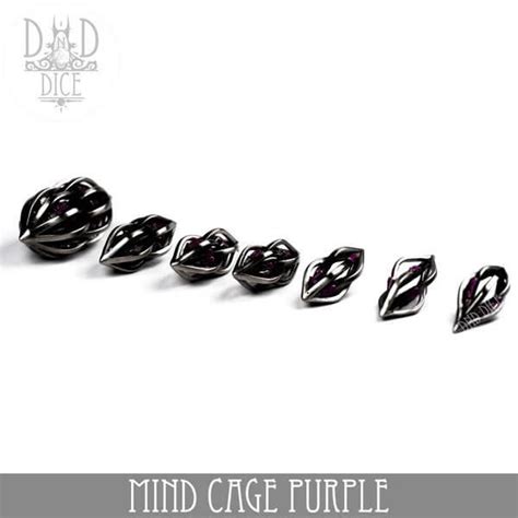 Mind Cage Purple Hollow Metal Dice Set 7 Stuks De Spellenhoorn