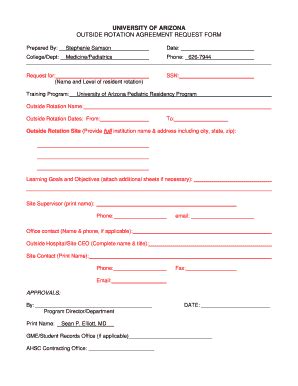 Fillable Online Peds Arizona Outside Rotation Agreement Request Form