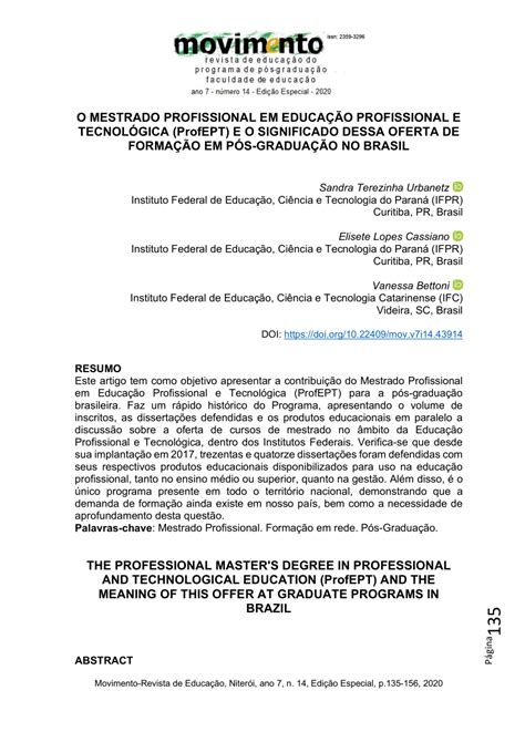 PDF O MESTRADO PROFISSIONAL EM EDUCAÇÃO PROFISSIONAL E TECNOLÓGICA