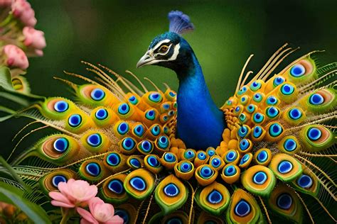 A Peacock With Its Feathers Spread Out On The Ground AI Generated