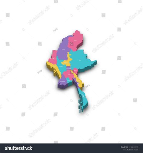 Myanmar Political Map Administrative Divisions States Stock Vector