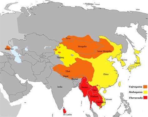 Map Showing The Three Major Buddhist Divisions Rbuddhism