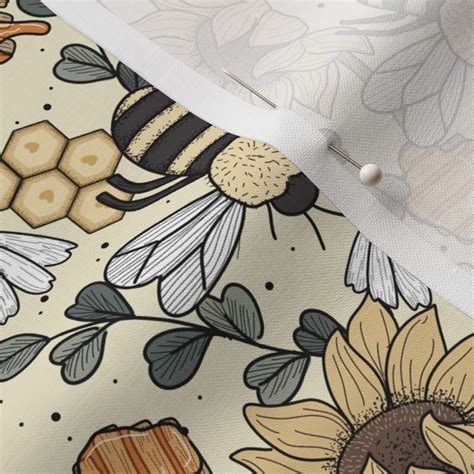 Vintage Bee Mine Floral Fabric Spoonflower