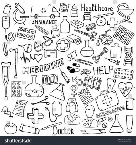 Hand Drawn Medicine Icon Set Medical Stock Vector Royalty Free