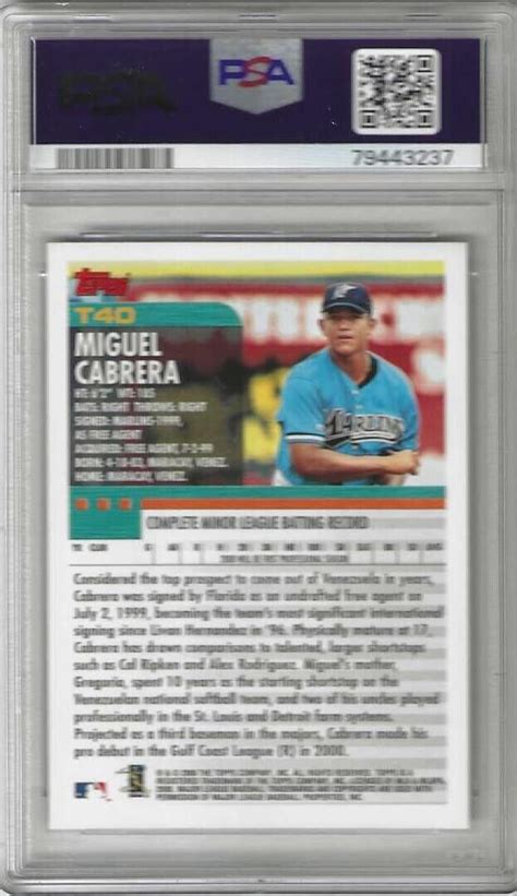 2000 Topps Traded MIGUEL CABRERA Florida Marlins Rookie T40 PSA 9