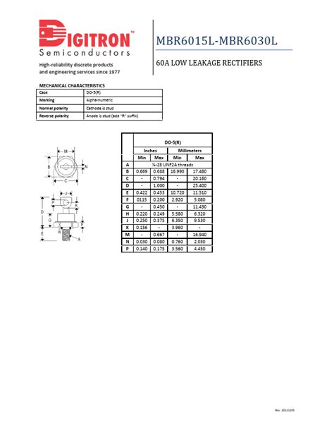 Mbr L Datasheet Digitron Semiconductors