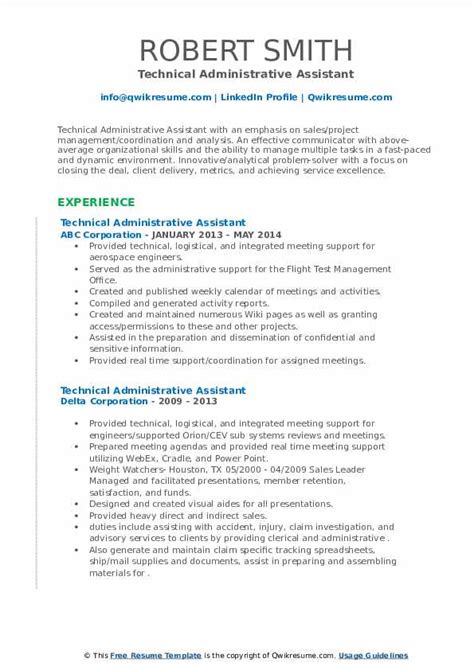 Technical Administrative Assistant Resume Samples Qwikresume