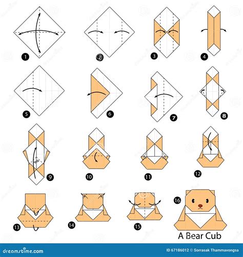 Step by Step Instructions How To Make Origami a Bear Cub. Stock Vector - Illustration of paper ...