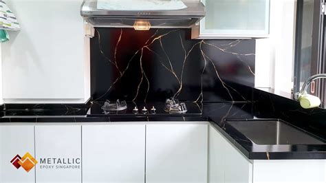 Metallic Epoxy Kitchen Countertop Gold Veins Black Marble