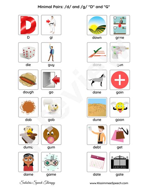 Minimal Pairs For D And G Phonemes For Speech Therapy Practice Pages