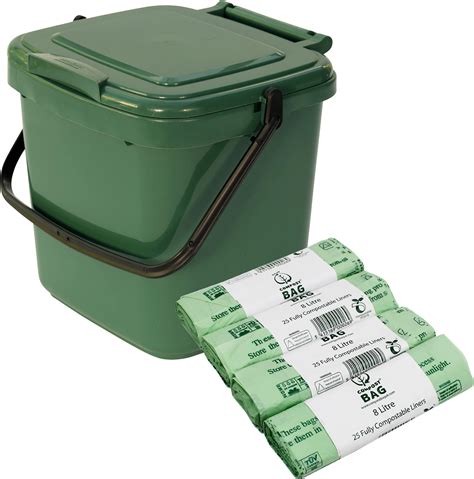 Sage Green Metal Kitchen Compost Caddy X L All Green Compostable