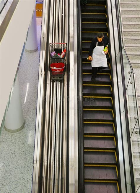 Una Escalera M Vil Del Transportador Del Carro De La Compra En Una