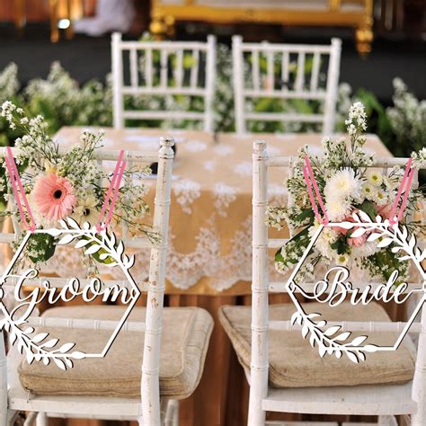 Danolapsi Wooden Wedding Chair Signs Groom And Bride Chair Sign Wedding