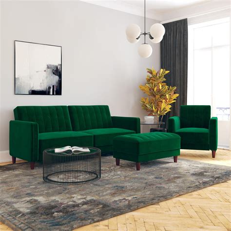 Ember Interiors Pin Tufted Transitional Futon Green Velvet Walmart