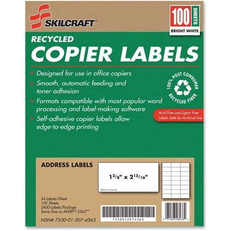 Skilcraft Recycled Copier Label Removable Adhesive 1 38 Width X 2