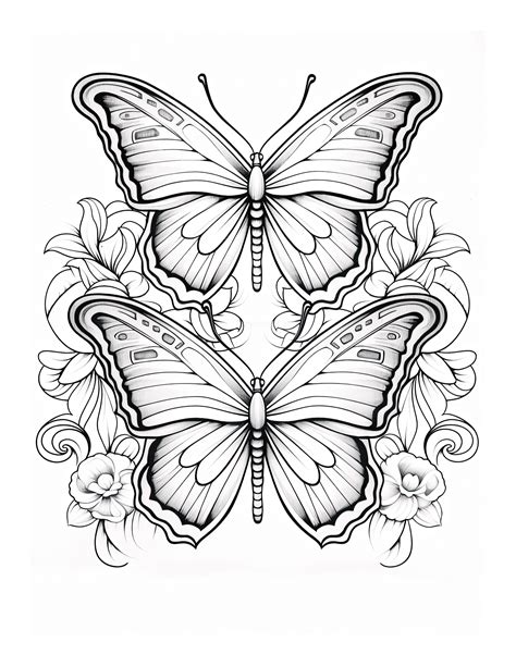 Whimsical Flutter Free Two Butterflies Coloring Page Free Coloring Adventure