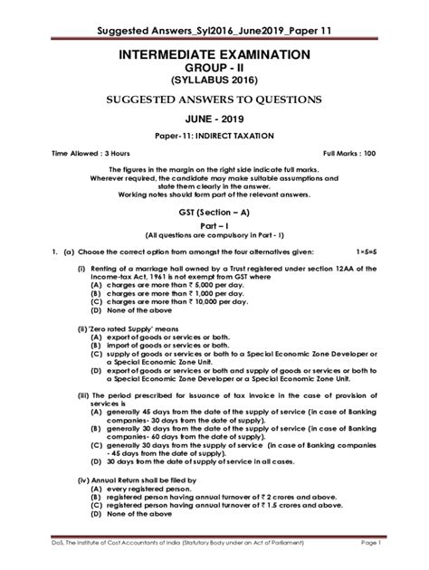 Fillable Online Cma Intermediate Suggested Answersicmai Past Solutions