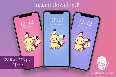 Pokemon Pikachu Phone Wallpaper 12 Pack Trans Pikachu Kawaii Minimalist iPhone Android ...