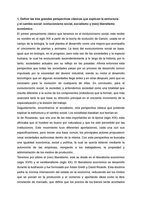 Cuestionario 1 Estructura Social Y Cambio Social Definir Las Tres