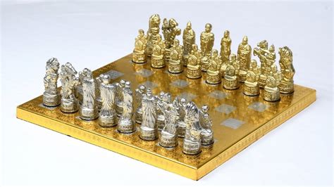 Brass Metal Luxury Chess Pieces Board Combo Set In Shiny Etsy