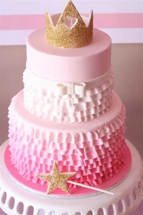 Pinkalicious Princess Pink And Gold Birthday Party Ruffle Ombre Cake