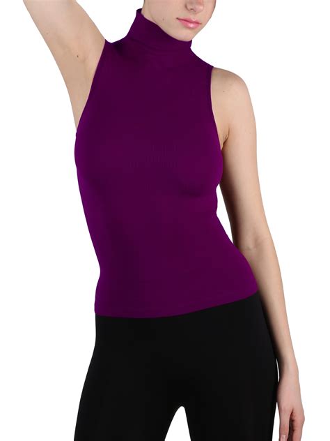 Women Seamless Sleeveless Mock Neck Turtleneck Shirt Shaping Ribbed Tank Top