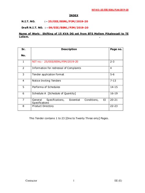 Fillable Online Name Of Work Shifting Of 15 KVA DG Set From BTS Mollem