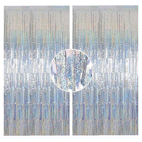 Buy KALOR 2 Pack Silver Foil Fringe Curtain 3 2 Ft X 8 2 Ft Metallic