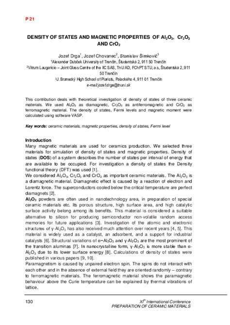 (PDF) DENSITY OF STATES AND MAGNETIC PROPERTIES OF Al2O3, Cr2O3 AND CrO2