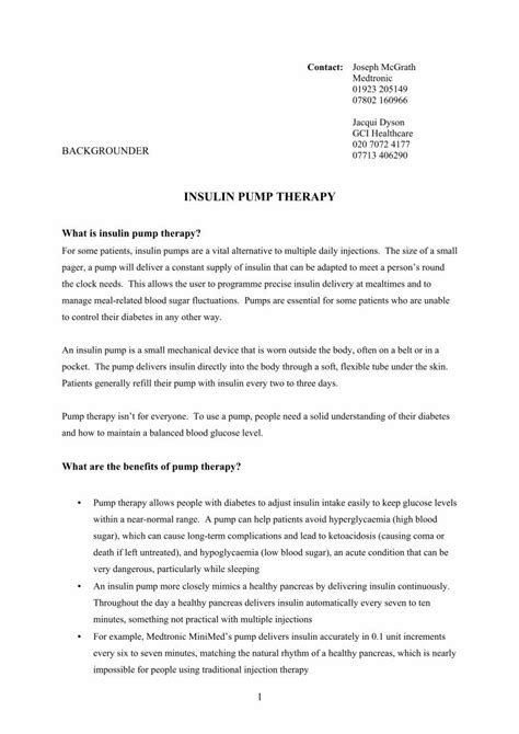 Pdf Insulin Pump Therapy Medtronic Insulin Pump Therapy What Is