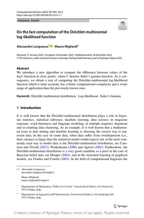 On The Fast Computation Of The Dirichlet Multinomial Log Likelihood