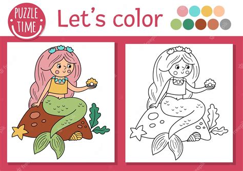 Premium Vector Magic Kingdom Coloring Page For Children With Mermaid