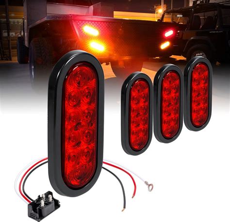 4pc 6 Red Oval Led Trailer Tail Light Kit Dot Fmvss 108 Sae S2tsi6p2 Grommet