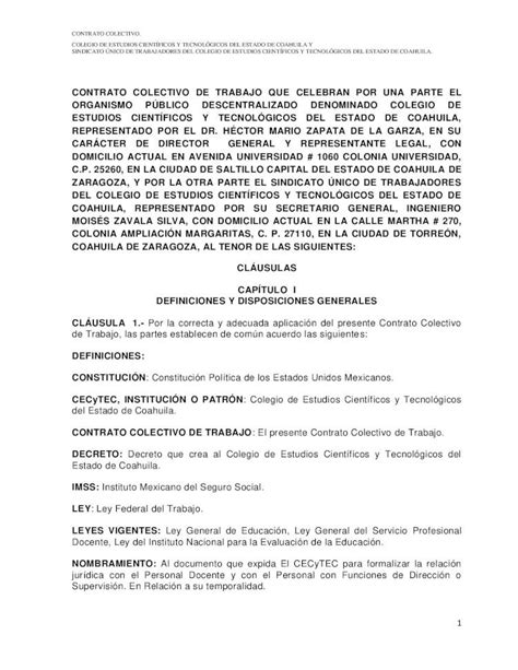 Pdf Contrato Colectivo De Trabajo Que Celebran Por Una