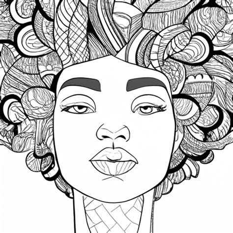 Beautiful African American Woman Face Vector Outline Full Coloring Page