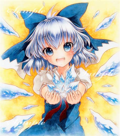 1girl Blue Eyes Blue Hair Bow Cirno Dress Fang Hair Bow Ice Ice Wings Looking At Viewer Open