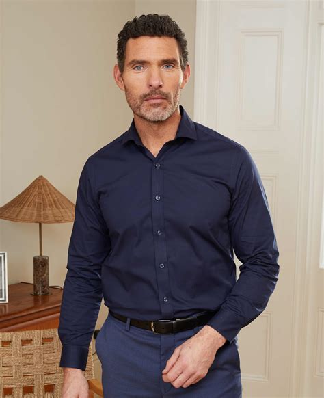 Men's Navy Stretch Cotton Slim Fit Casual Shirt | Savile Row Co