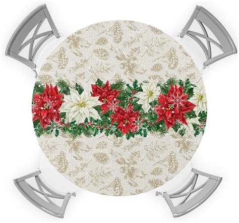 Amazon Winter Poinsettia Round Tablecloth Fitted Table Cover Red