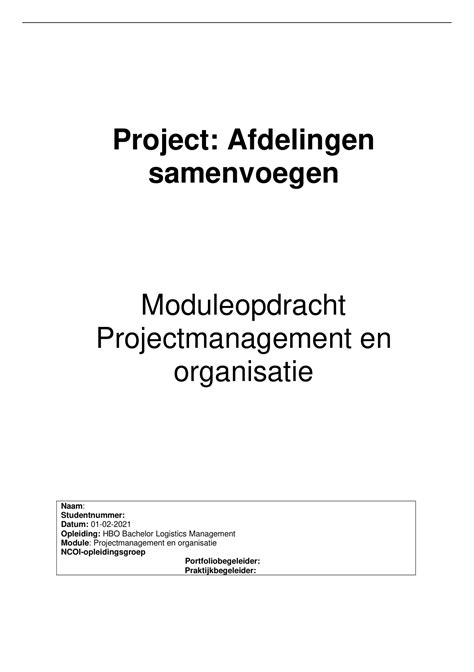 NCOI Moduleopdracht Projectmanagement En Organisatie Cijfer 7 02