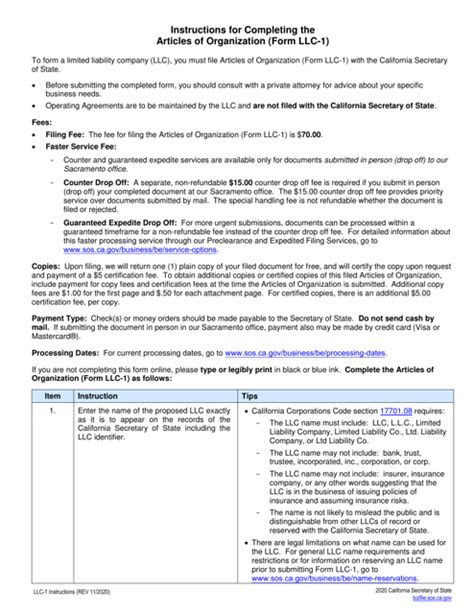 Form LLC-1 - Fill Out, Sign Online and Download Printable PDF ...