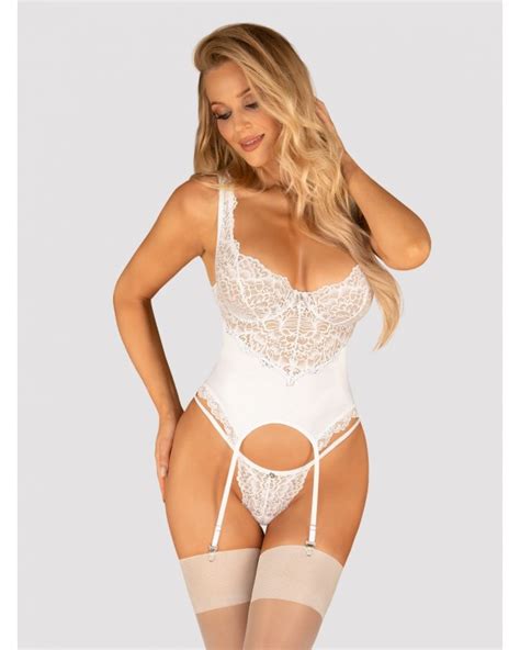 Obsessive Lingerie Seducente Corsetto Bianco Ferretto E Perizoma Amor