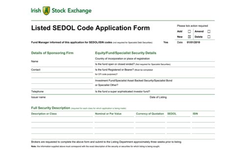 Listed Sedol Code Application Form