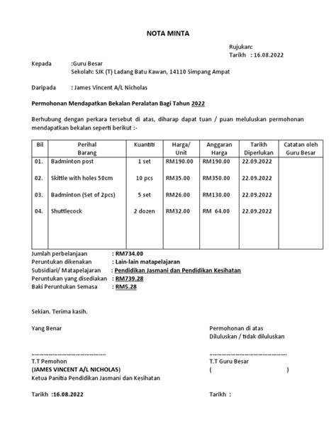 Nota Minta Panitia Pjk Pdf