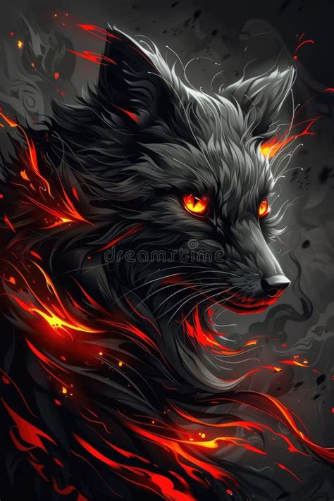 A Black and Red Wolf with Glowing Eyes Stock Illustration ...