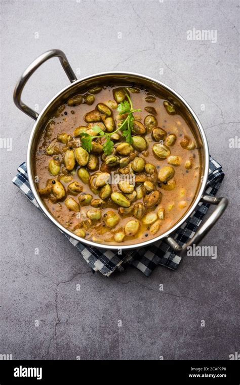 Pavta Bhaji Or Lima Beans Curry Recipe Also Known As Popat Dana Sabzi In India Served In A Bowl