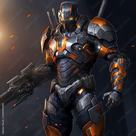 Sci Fi Mech Soldier On A Dark Background Military Futuristic Robot Warrior Robot Mech With