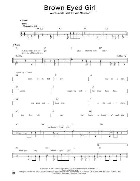 Brown Eyed Girl By Van Morrison Sheet Music For Easy Bass Tab At Sheet