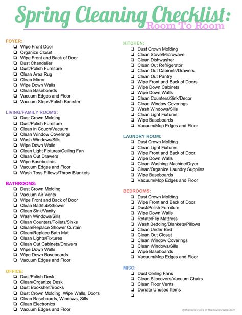 Spring Cleaning Checklist Room By Room Printable