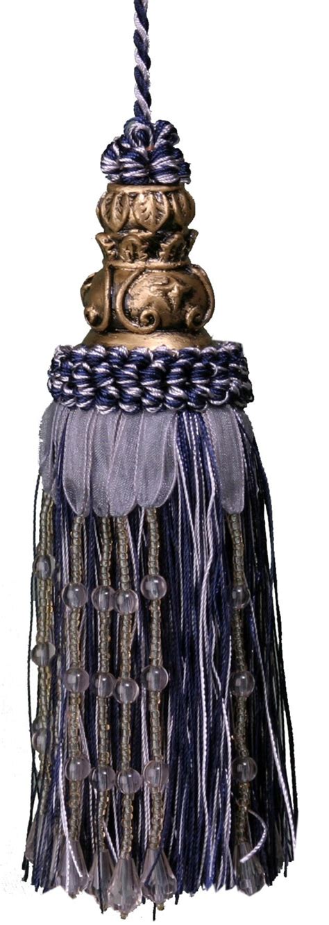 Tassel With Beads Charcoal Navy Blue 17cm Single Tassel