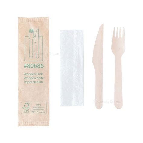 6 25 Wooden Cutlery Kit Wrapped With Kraft Paper Fork Knife Napkin